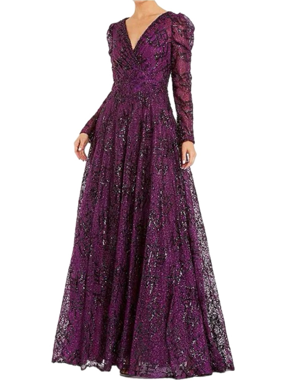 NWT Mac Duggal Purple Plum Beautifully Beaded V-Neck Maxi Formal Gown Size 20